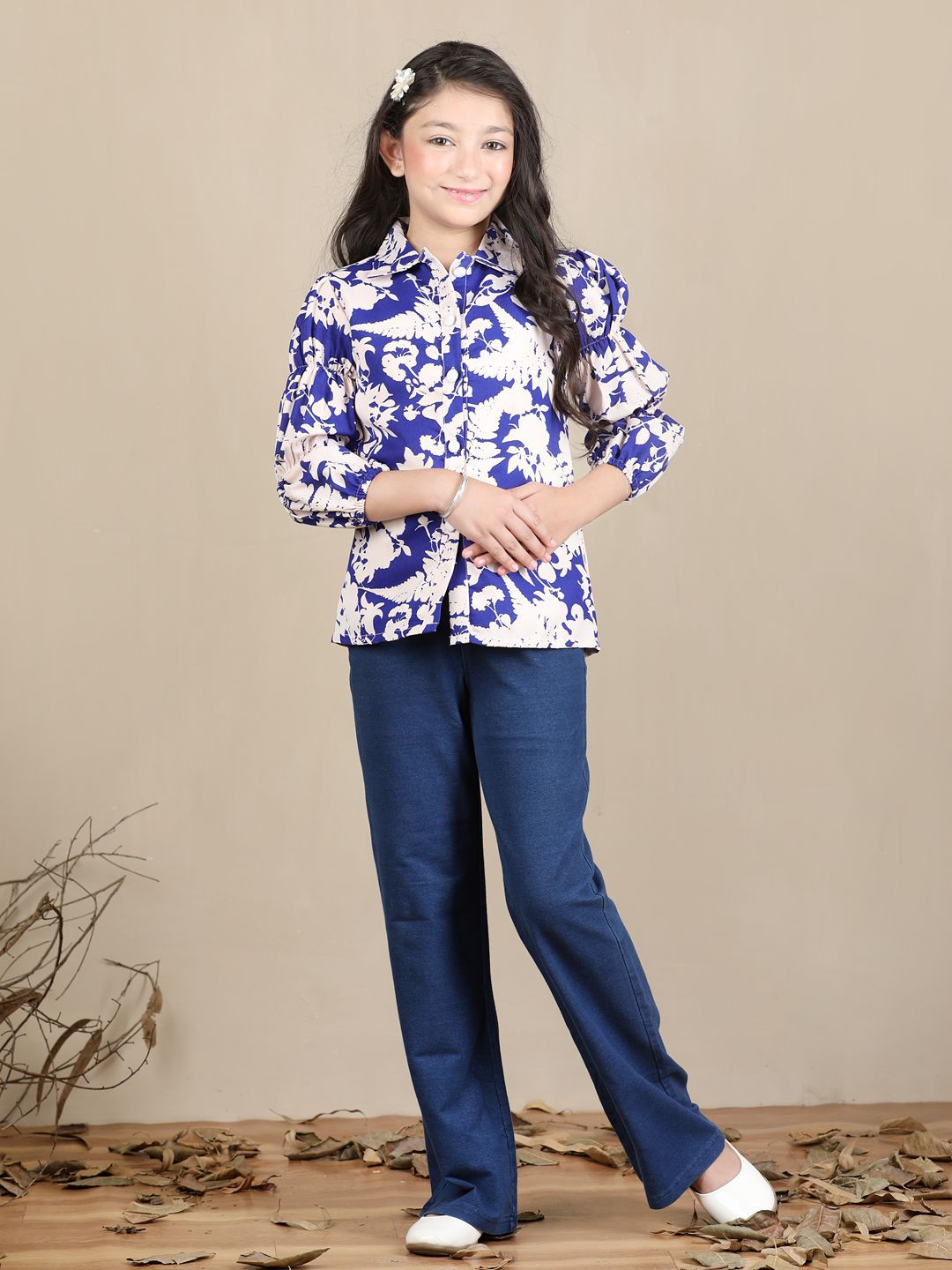 Cutiekins Girls Floral Printed Puff Sleeves Georgette Shirt Style Top-picture-40
