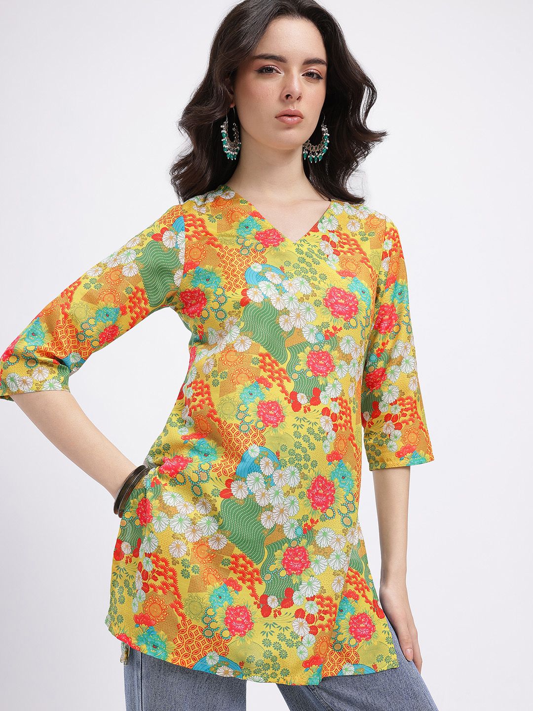 Anouk Rustic Floral Printed V-Neck Kurti-picture-35