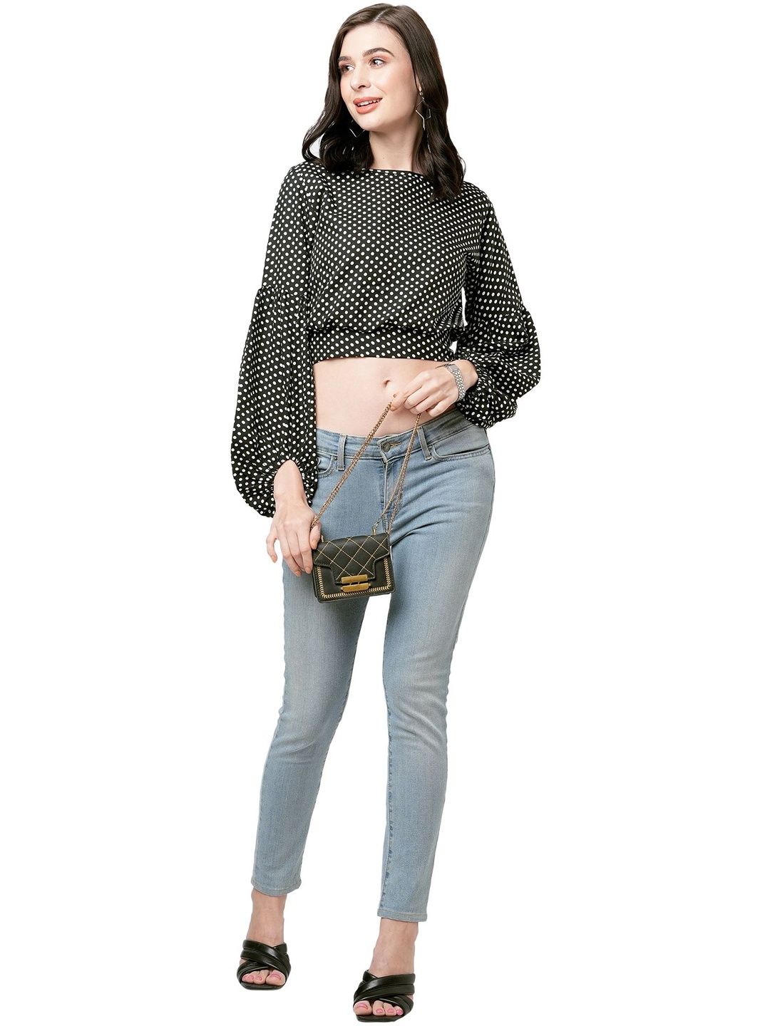 G0-4 IT Women Polka Dot Printed Bishop Sleeves Crop Top-picture-29