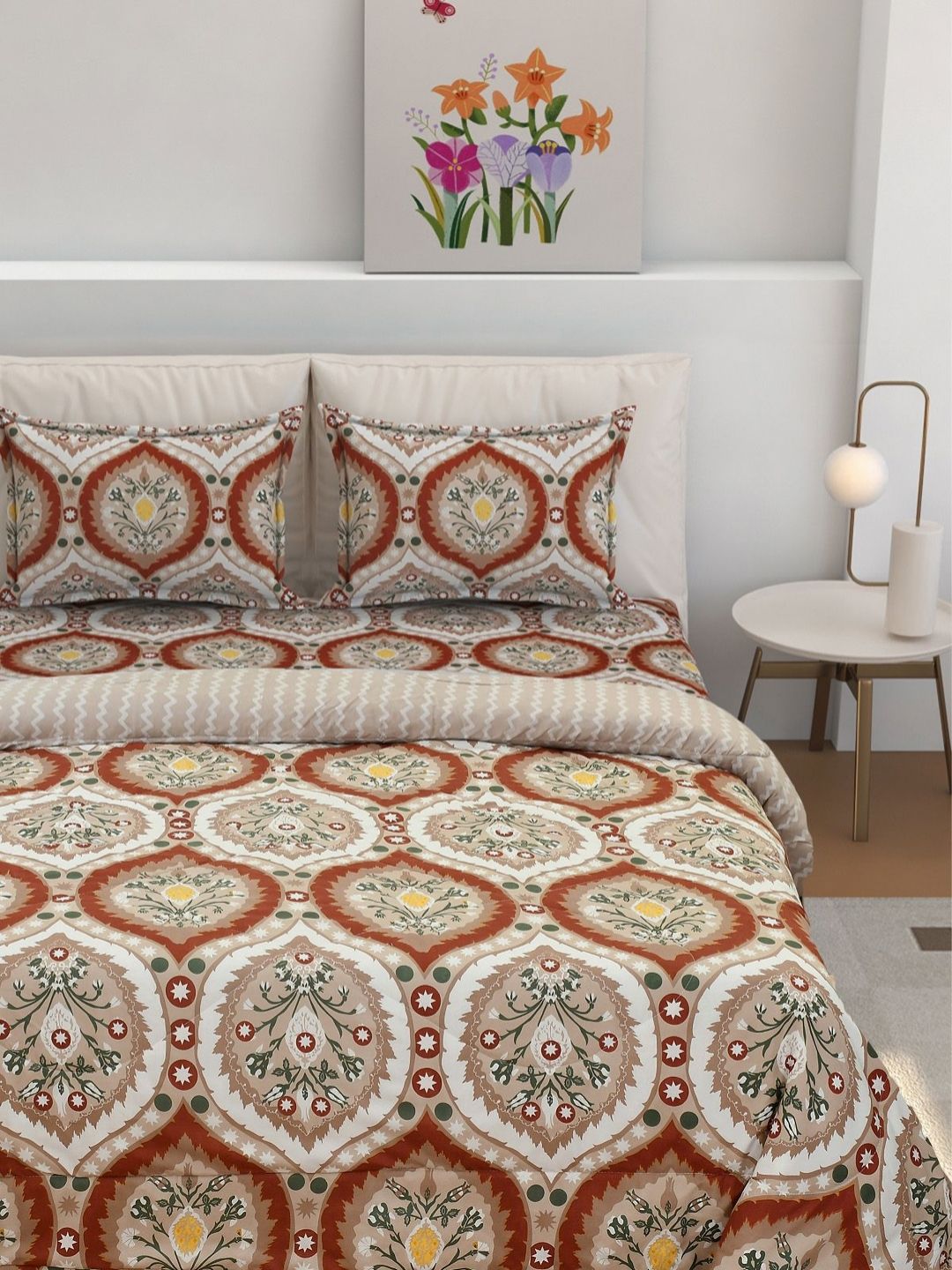 Florida Orange & Brown Ethnic Motifs Polycotton 4 Piece Double Queen Superfine Bedding Set-image-11