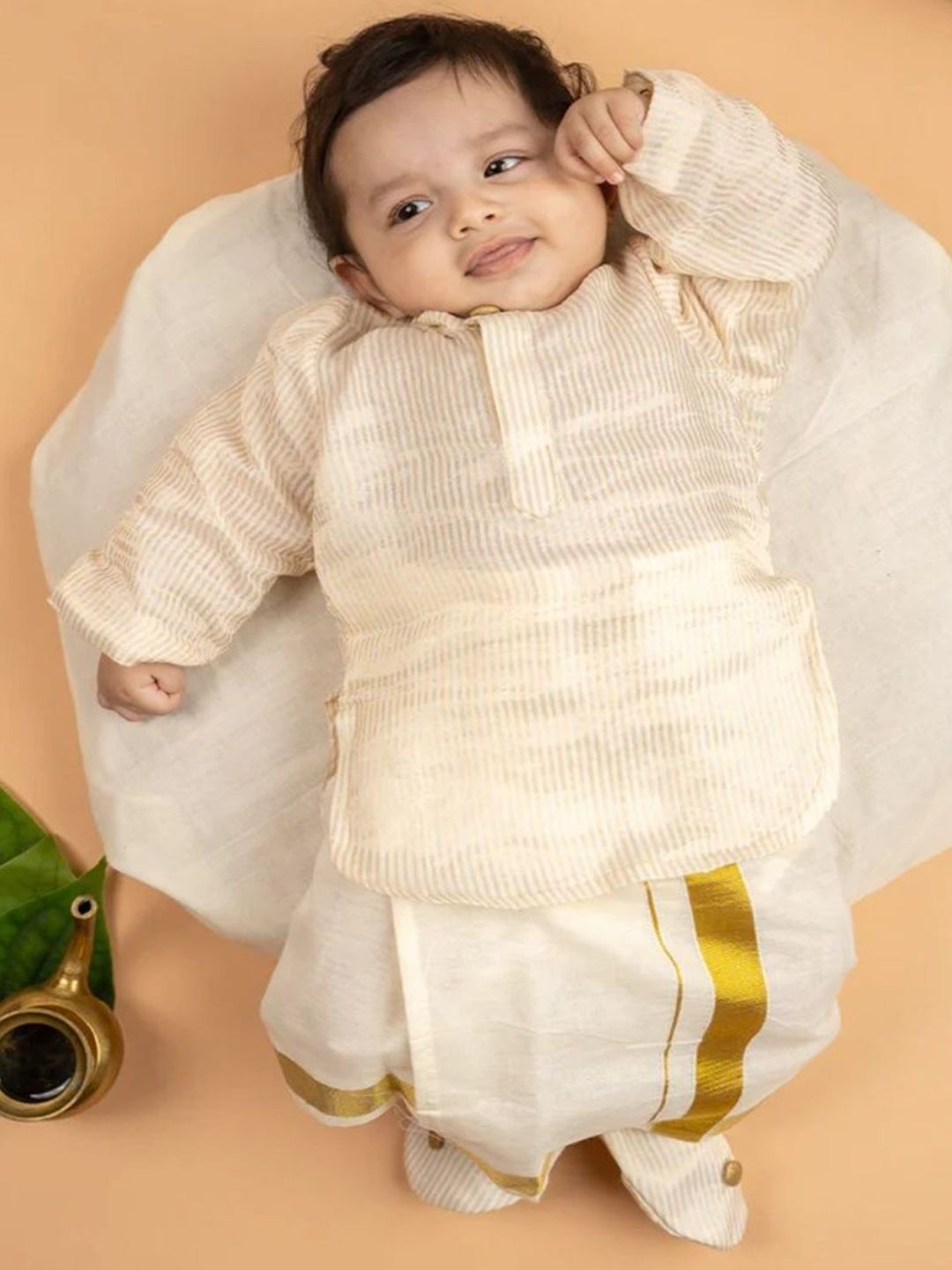 DISHA CREATIONZ Boys Striped Cotton Kurta with Mundu