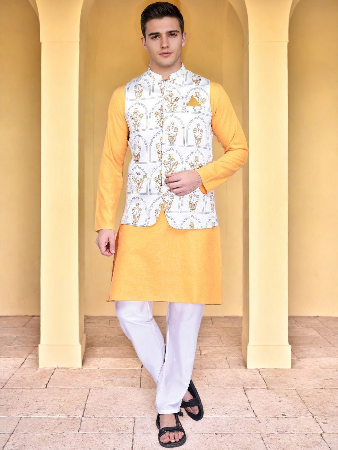 PRINTINDIA Men Mandarin Collar Kurta with Trousers With Nehru jacket-picture-17