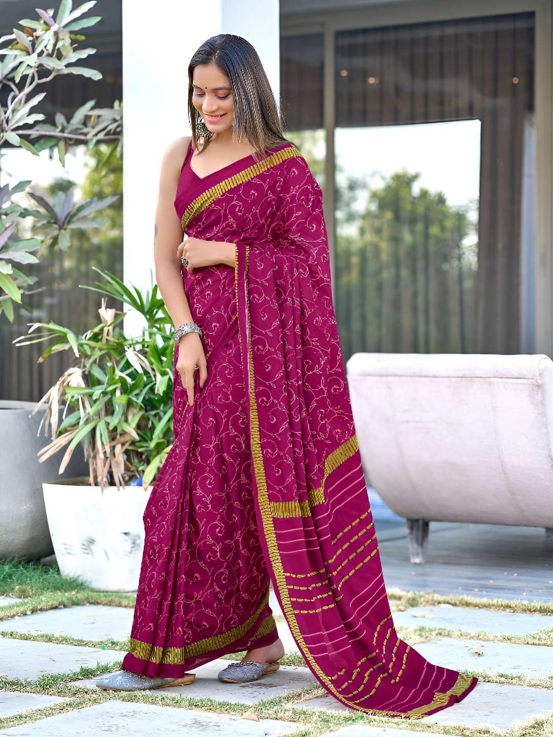 AMRUTKALA SAREES Ethnic Motifs Printed Pure Cotton Designer Block Print Saree With Blouse-image-6