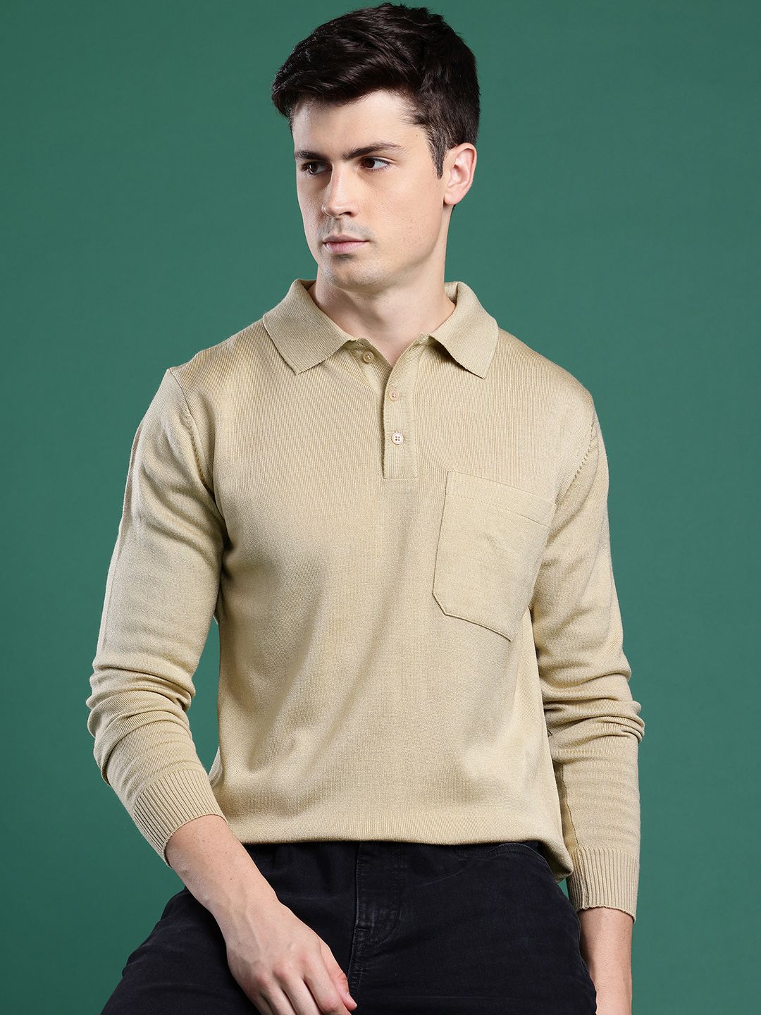 Cayman Self Design Polo Collar Woollen T-shirt-picture-57