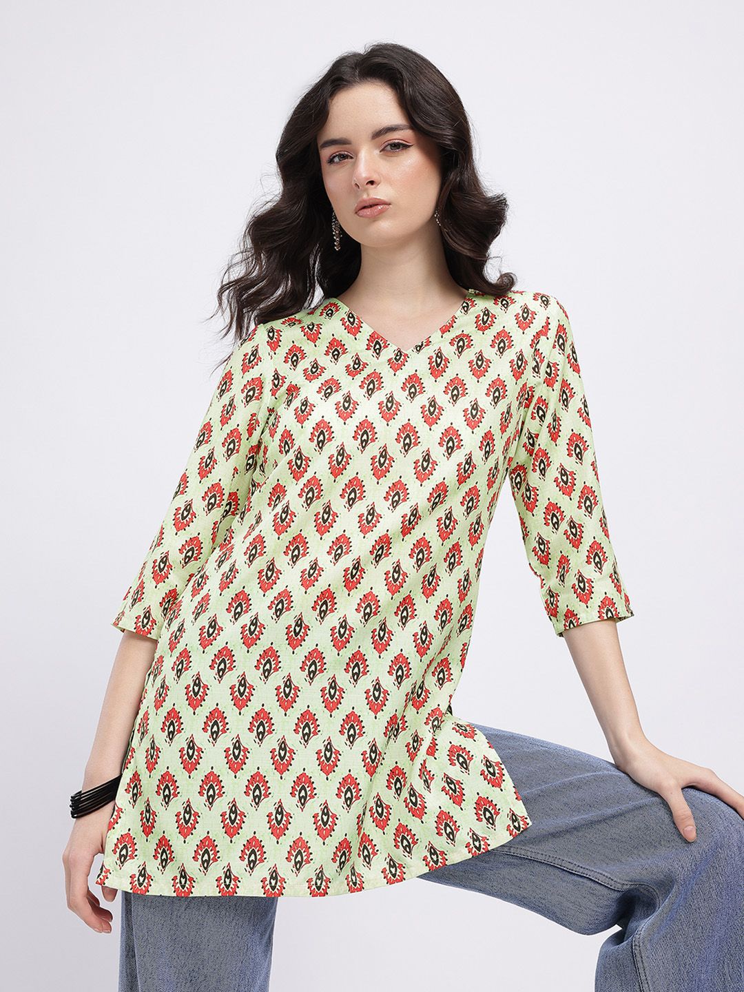 Anouk Rustic Ethnic Motifs Printed V-Neck Straight Kurti-picture-56
