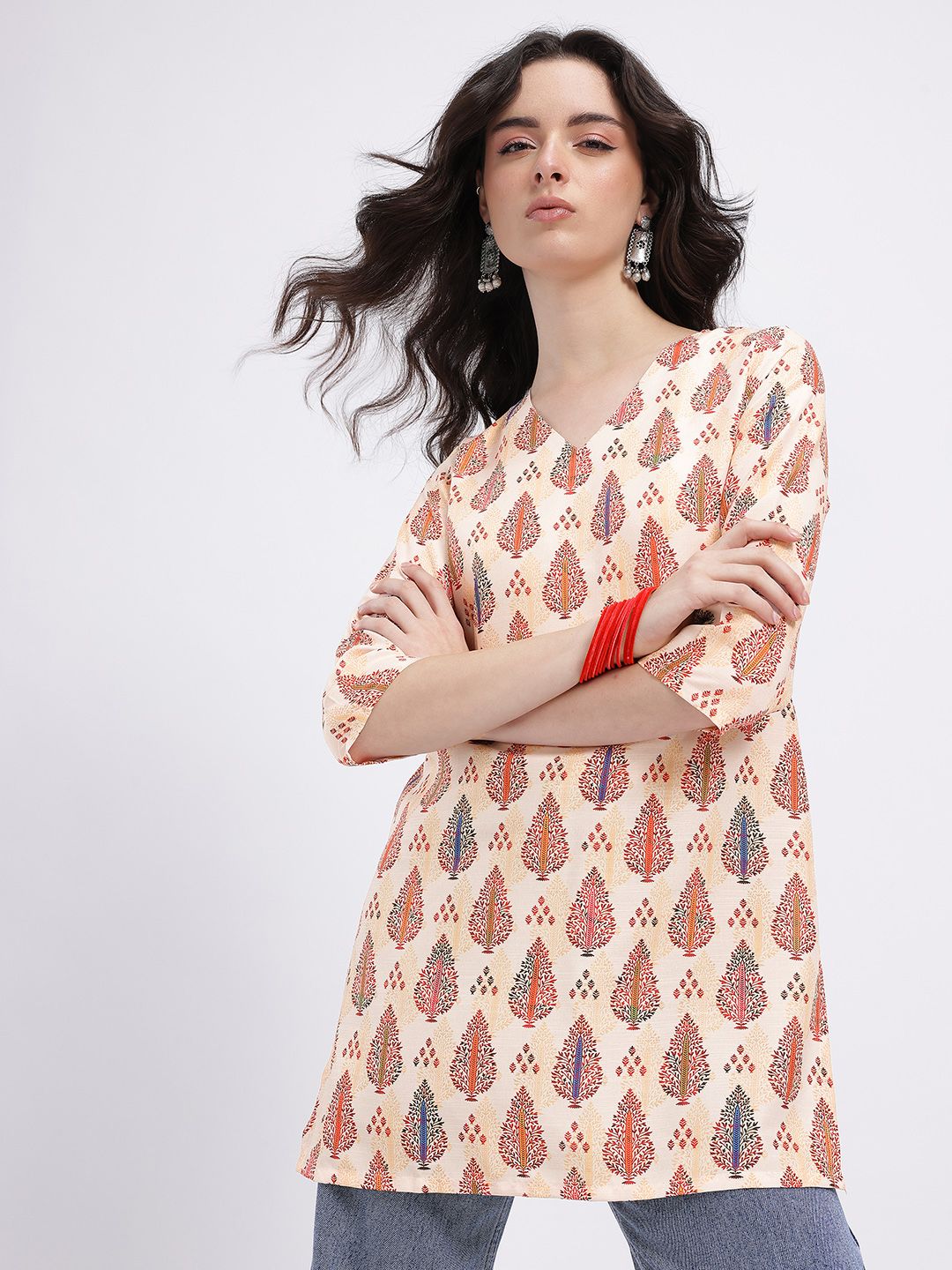 Anouk Rustic Ethnic Motifs Printed V-Neck Kurti-picture-21