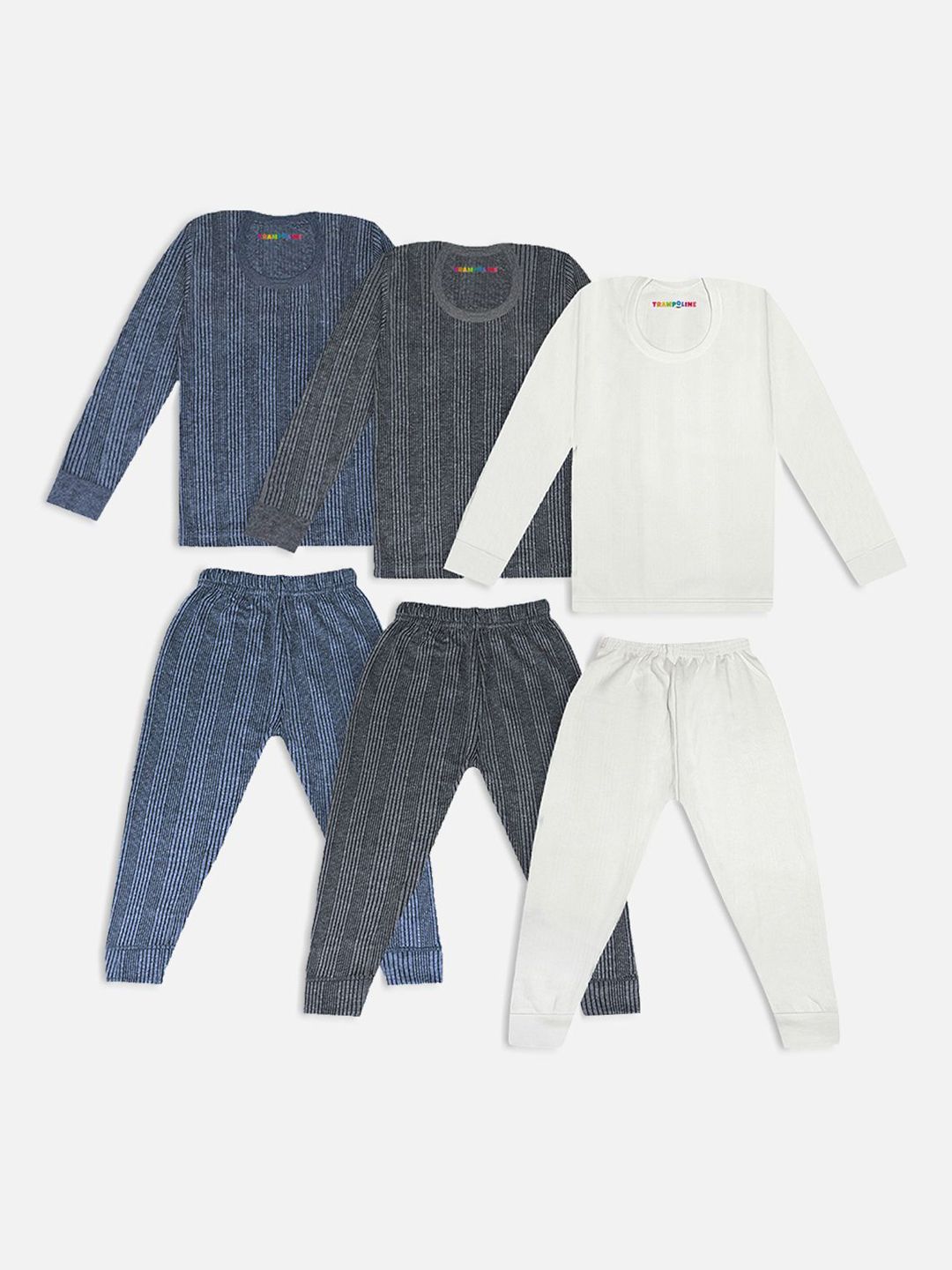 YK X Trampoline Kids Pack Of 3 Striped Cotton Round Neck Thermal Set-picture-29