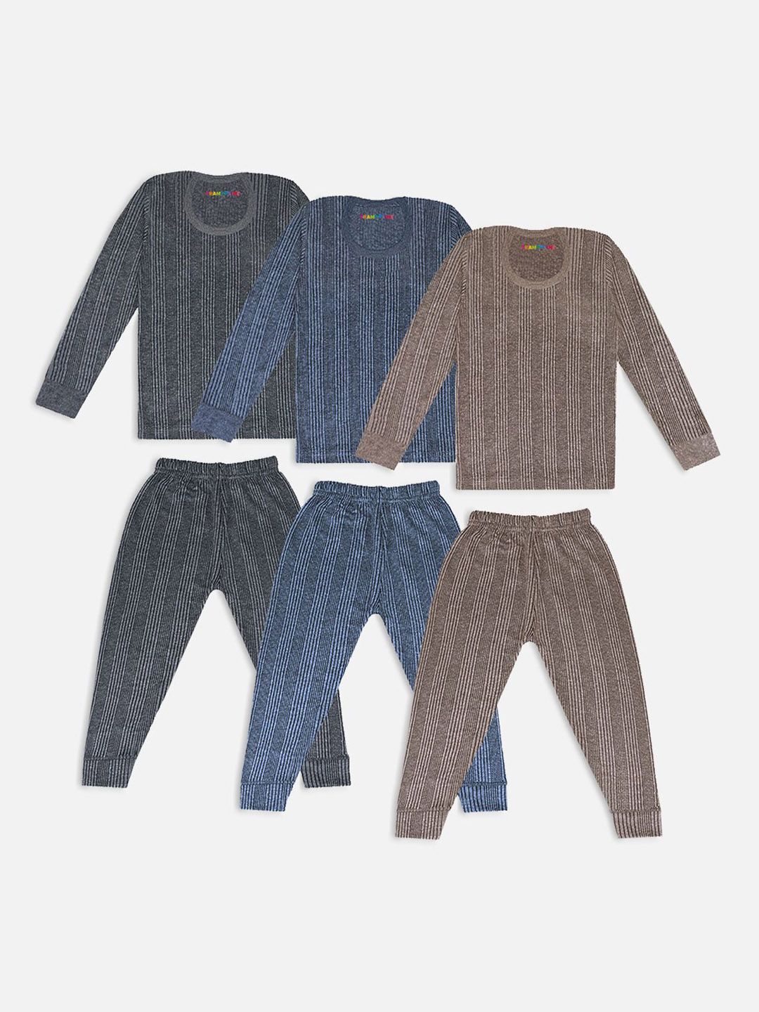 YK X Trampoline Kids Pack Of 3 Striped Cotton Thermal Set-picture-31