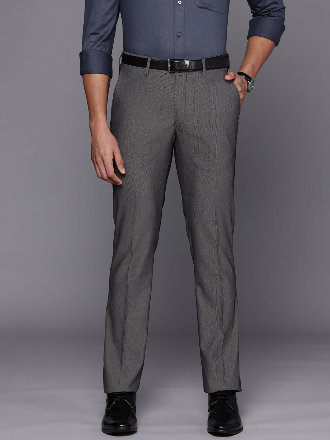 Louis Philippe Men Textured Slim Fit Formal Trousers-picture-26