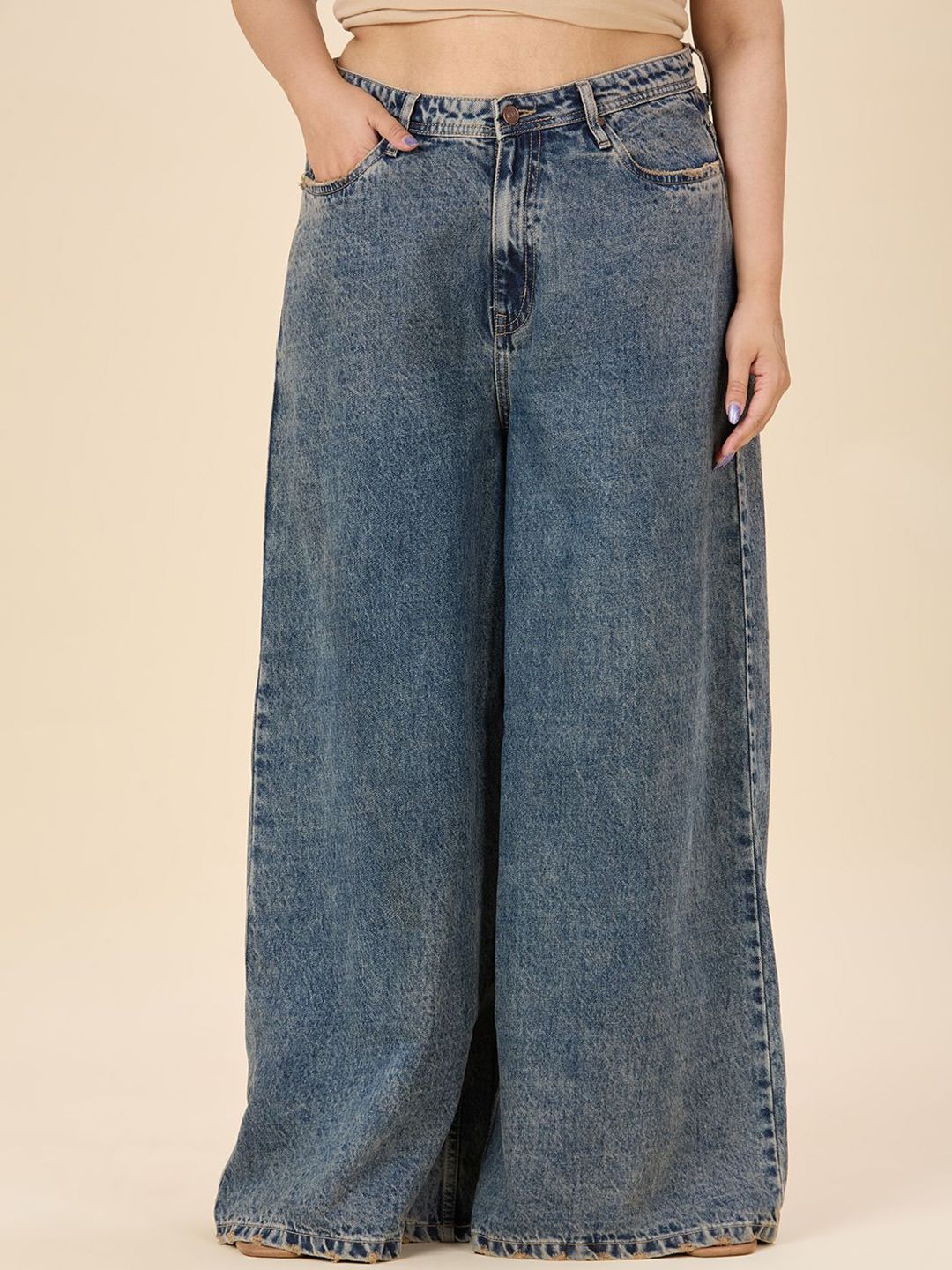 Turning Blue Plus Size Women Wide Leg High-Rise Stretchable Jeans-picture-13