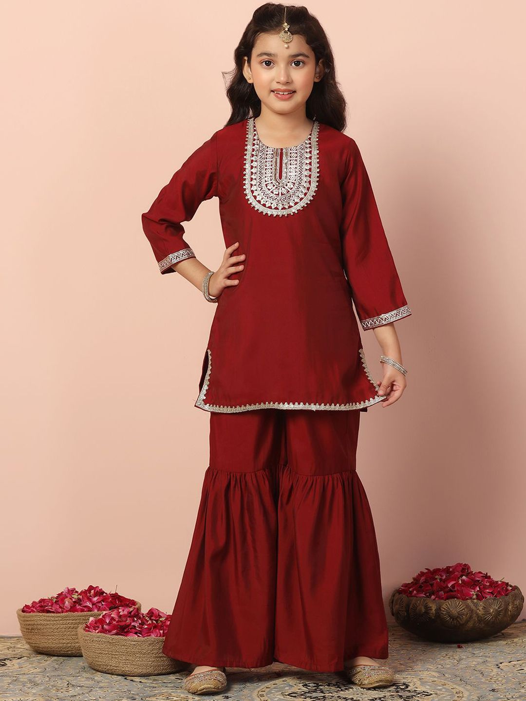 BAESD Girls Ethnic Motifs Embroidered Kurta with Sharara-picture-54