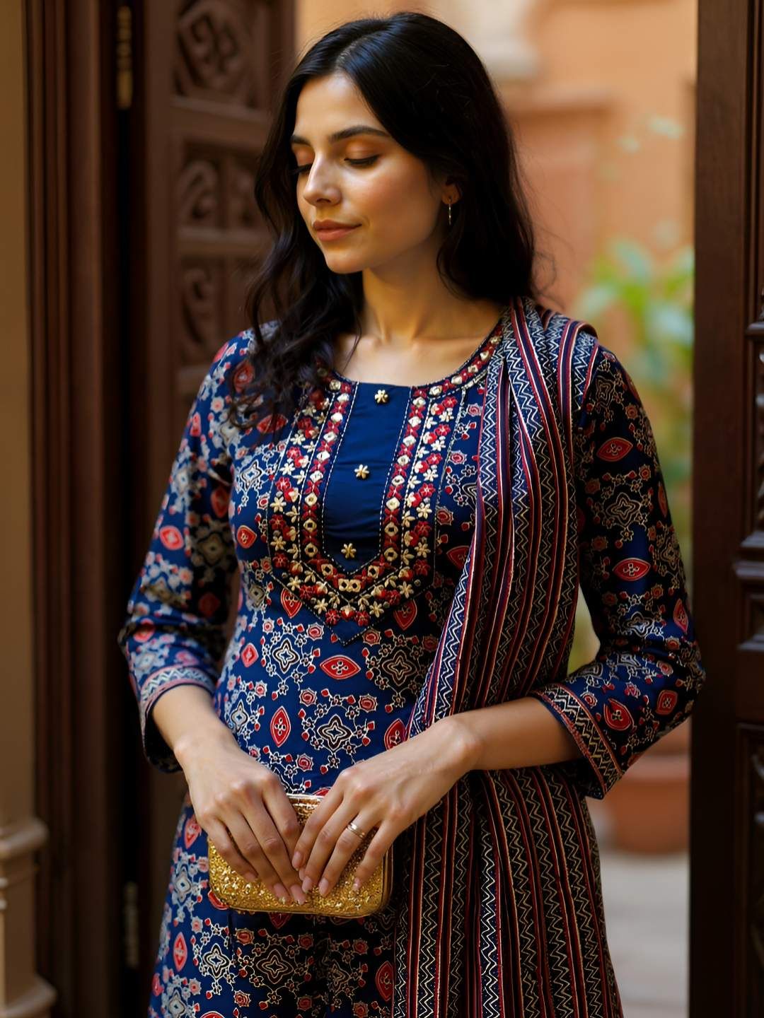 Rangita Women Ethnic Motifs Printed Mirror Work Pure Cotton Kurta with Trousers & Dupatta-picture-32