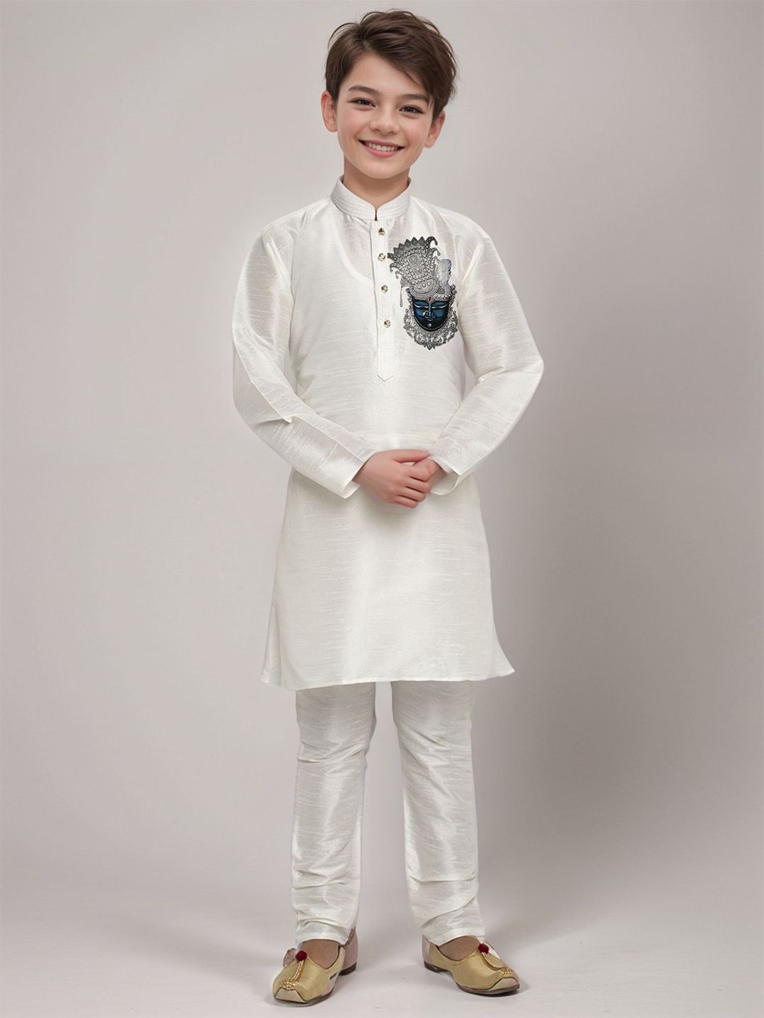 DEVOILER Boys Ethnic Motifs Printed Dupion Silk Kurta