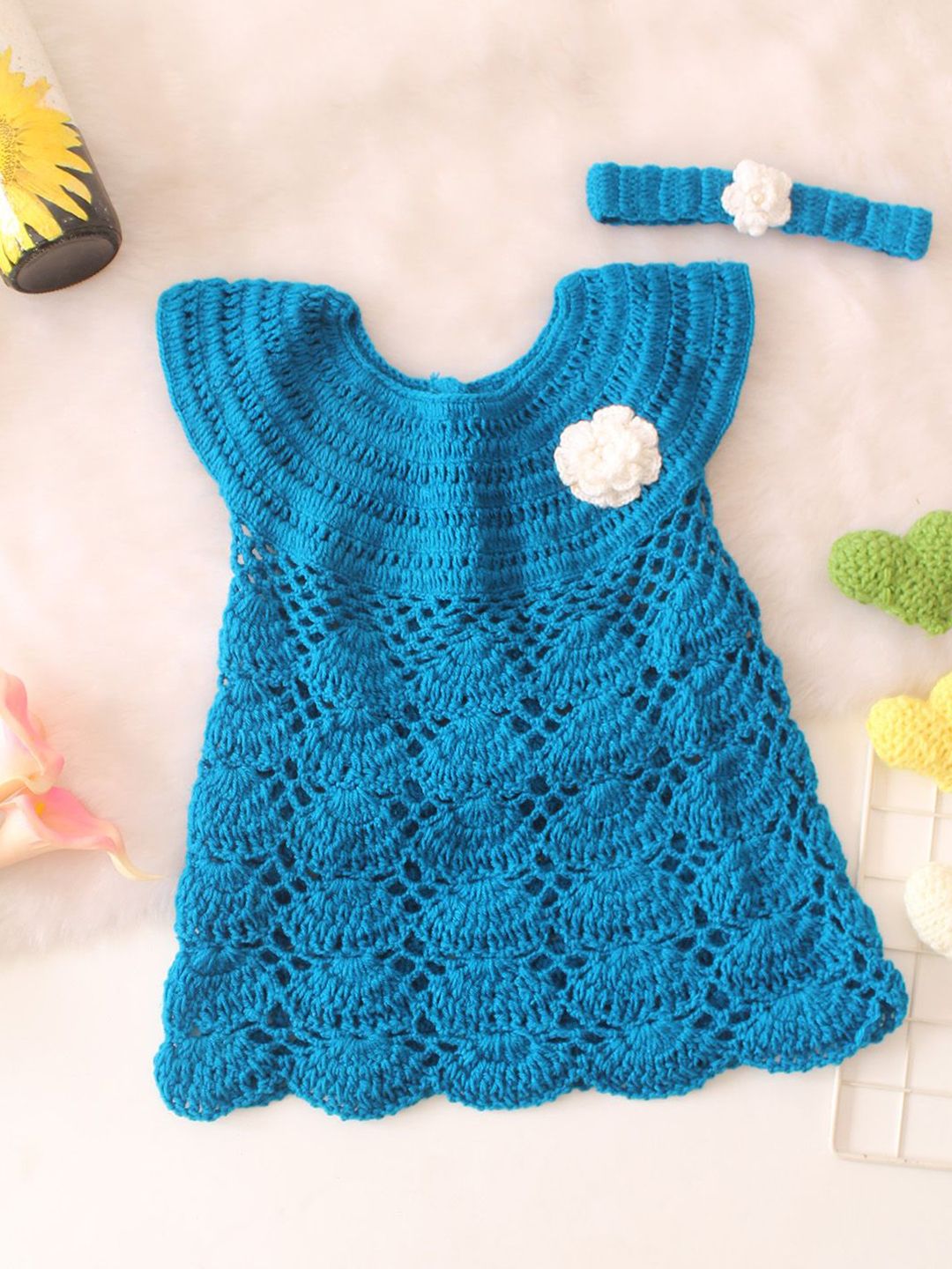 Woonie Girls Self Design Applique A-Line Knee Length Dress-picture-10