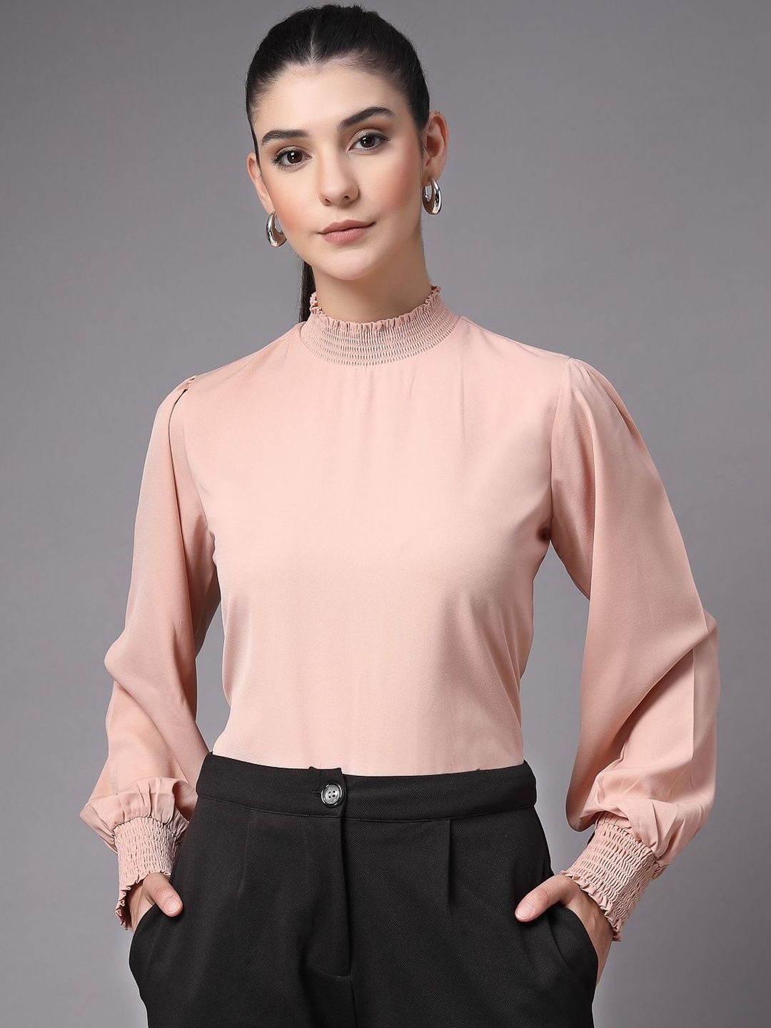 Style Quotient Women High Neck Puff Sleeve Formal Top-picture-23