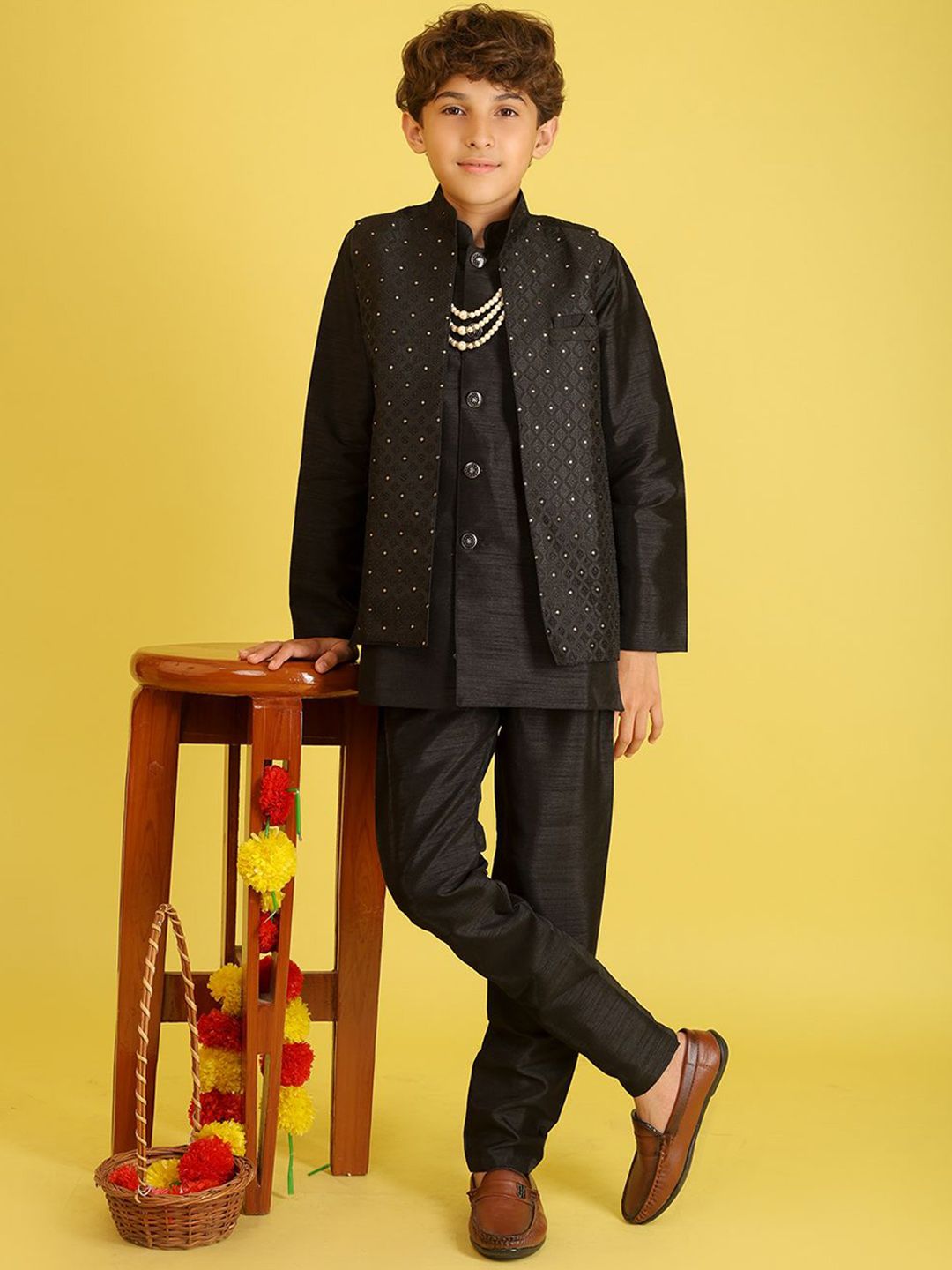 BAESD Boys Barcade Mandarin Collar Sherwani Set-picture-21