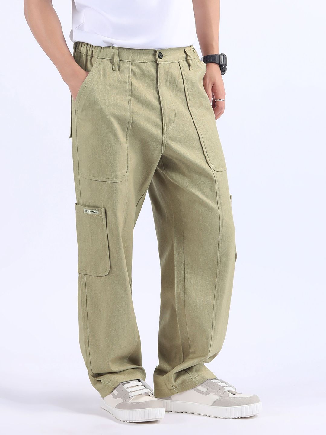 Beyoung Men Elasticated Pleated Cargos Trousers-picture-44