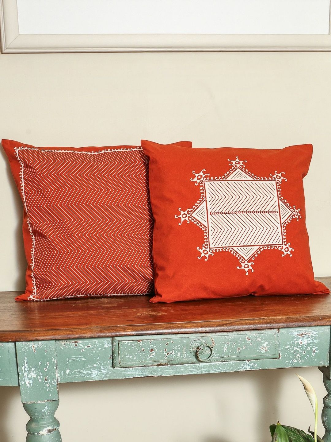 Sangria Rust Set Of 2 Geometric Square Cushion Covers