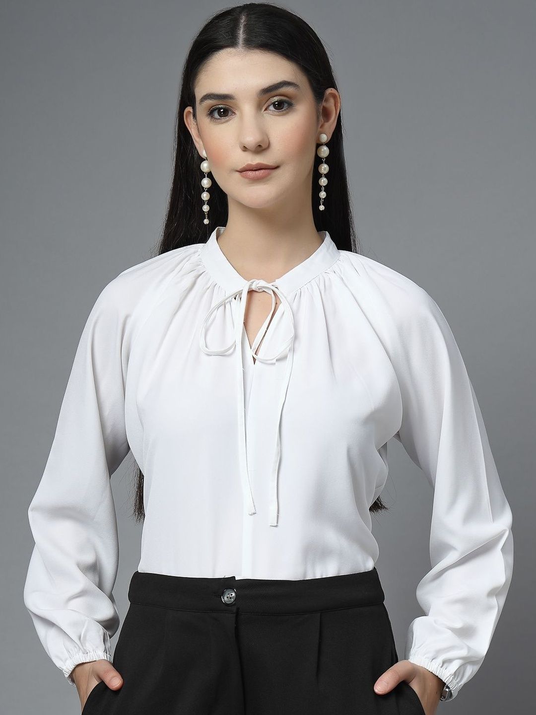 Style Quotient Women's Tie-Up Neck Plated Formal Top-picture-34