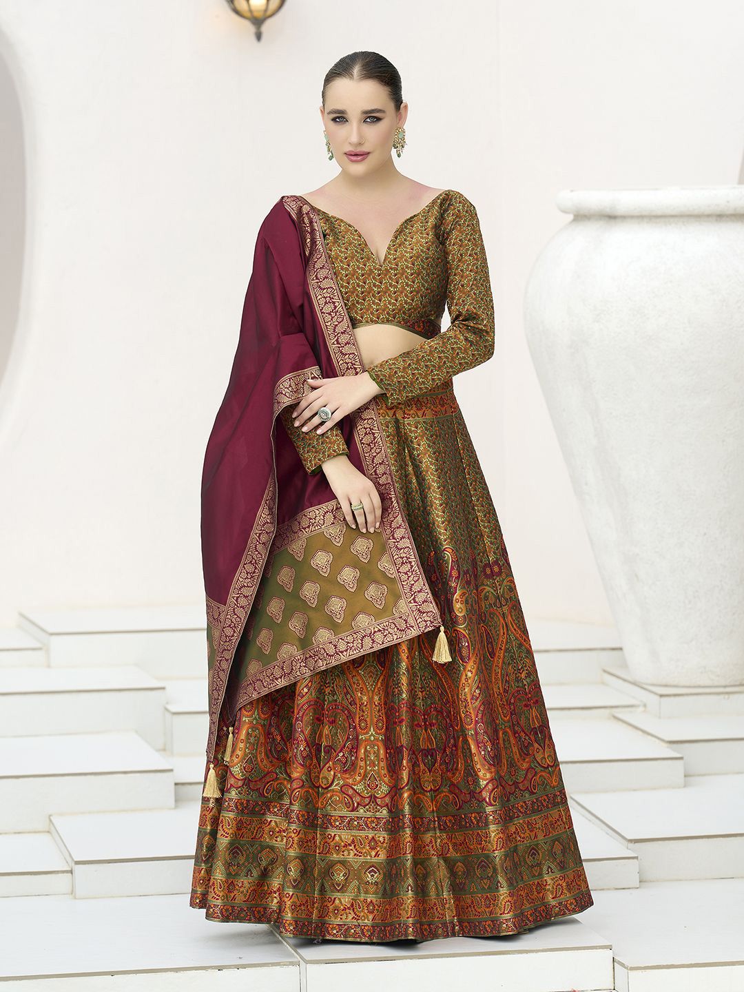 PURVAJA Woven Design Art Silk Lehenga & Unstitched Blouse With Dupatta-picture-16