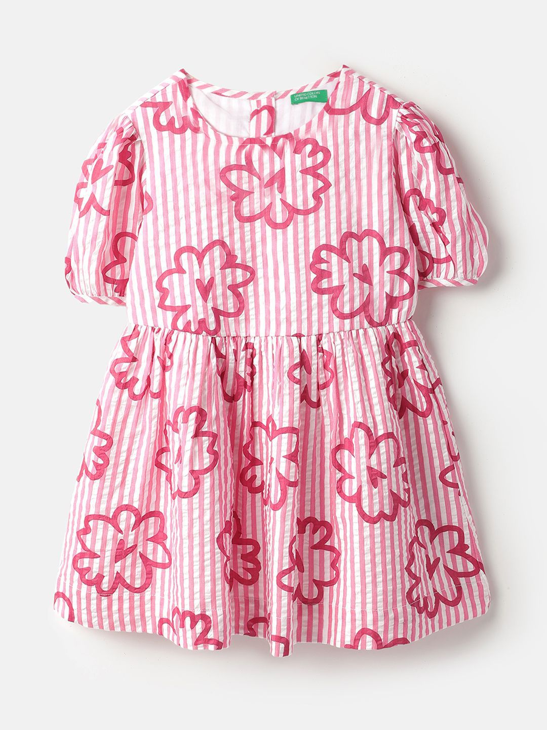 United Colors of Benetton Striped Puff Sleeve Fit & Flare Dress-picture-17
