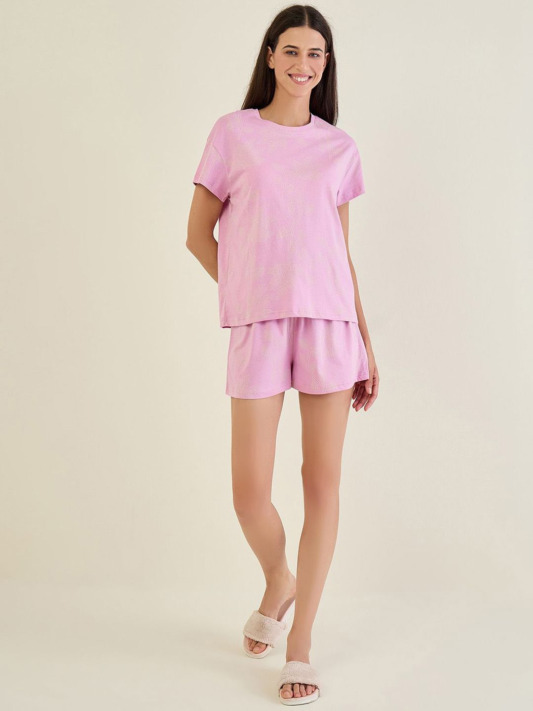 Sweet Dreams Floral Printed Round Neck Pure Cotton T-Shirt & Shorts-picture-24