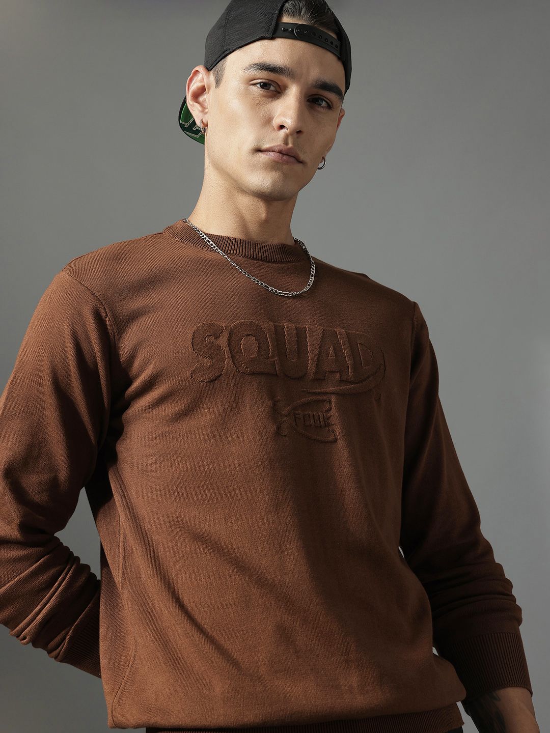 FCUK Self Design Typography Pure Cotton Pullover-image-14