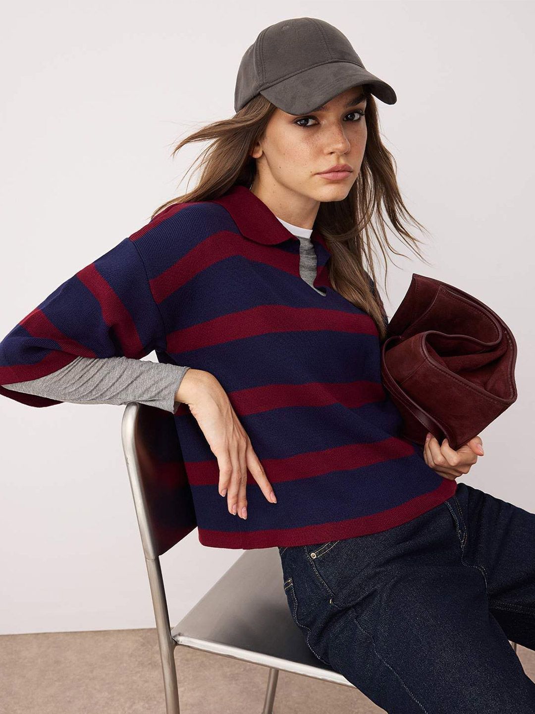 Trendyol Striped Shirt Collar Pullover-picture-1