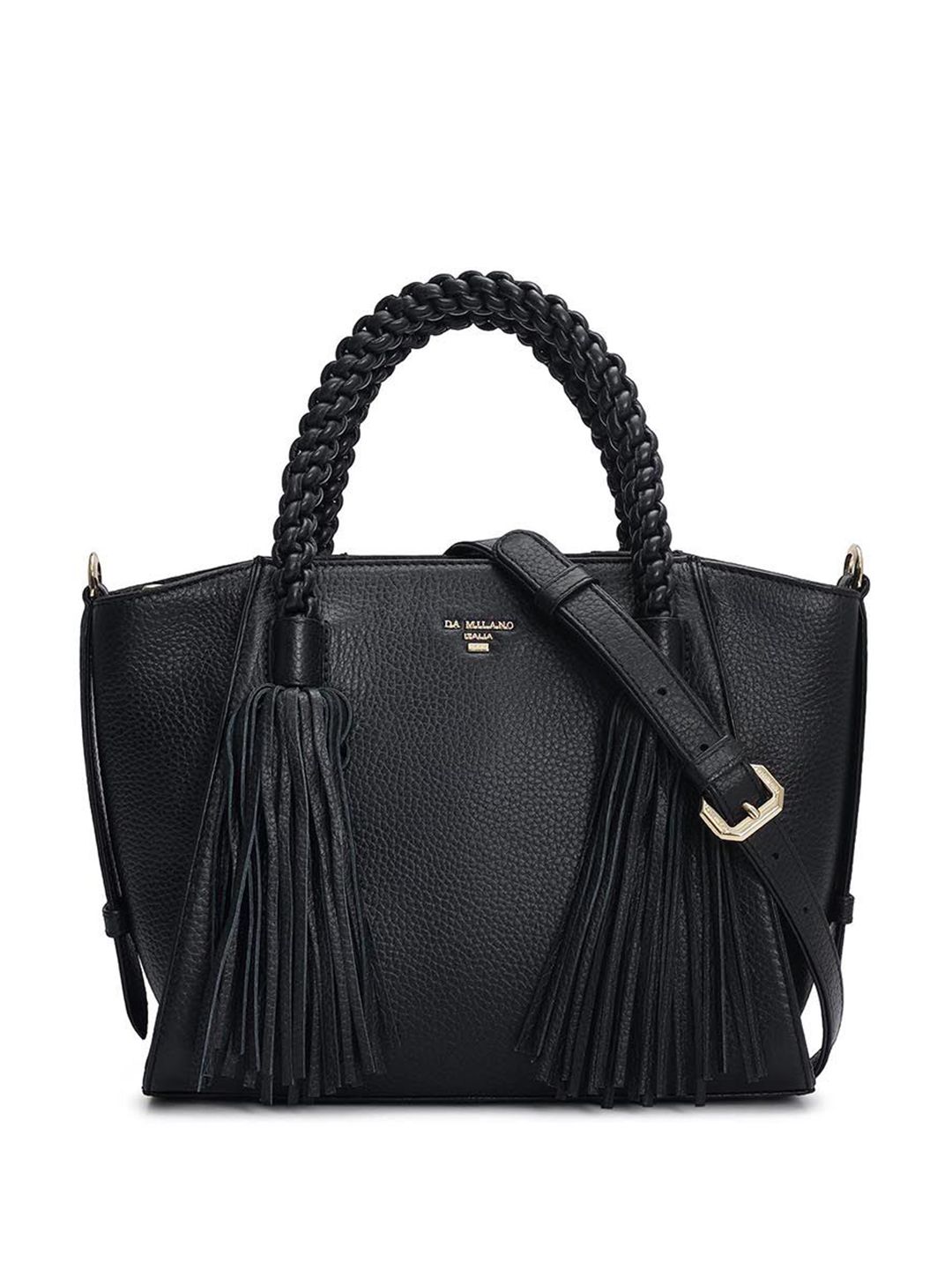 Da Milano Textured Crossbody Leather Handheld Bag With Detachable Sling Strap