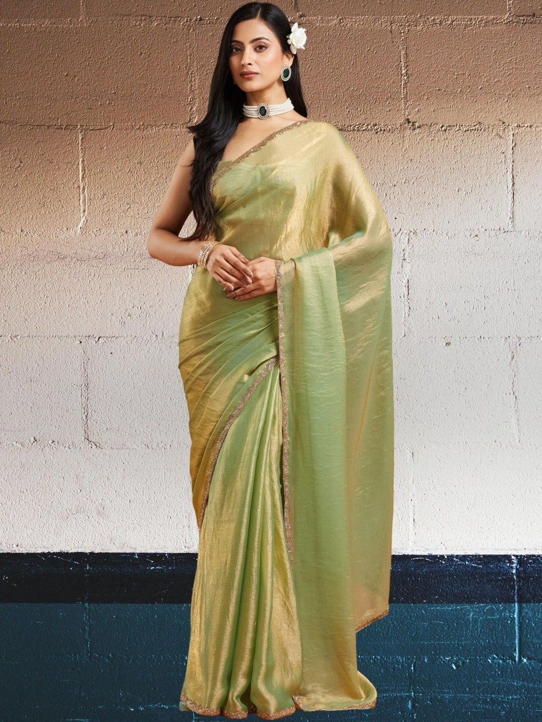 LOROFY Solid Zari Border Tussar Saree With An Unstitched Blouse Piece-picture-16