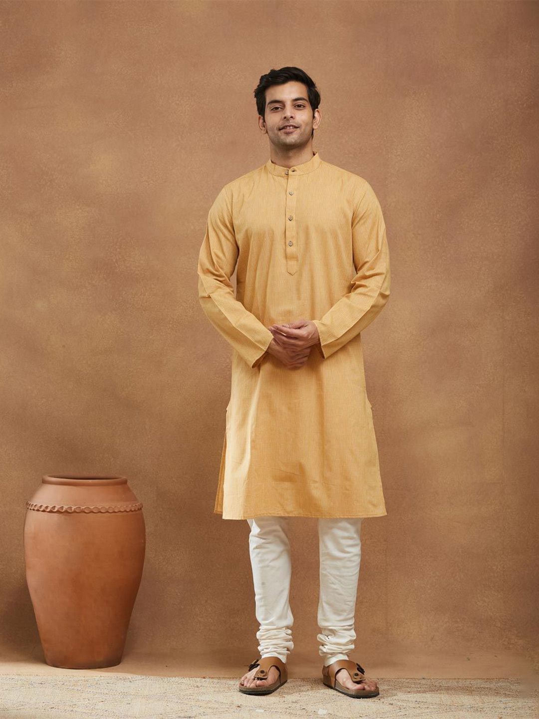 Fabindia Men Striped Festive Cotton Straight Kurta-picture-31