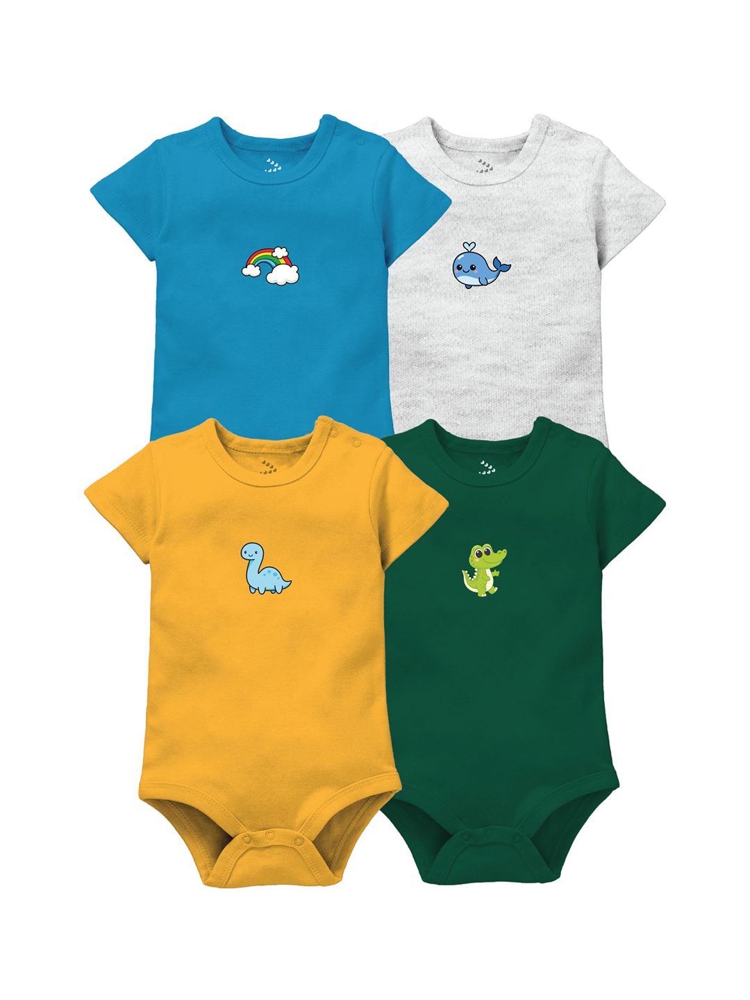 Zeezeezoo Infants KIds Pack Of 4 Printed Pure Cotton Round Neck Bodysuit-picture-10