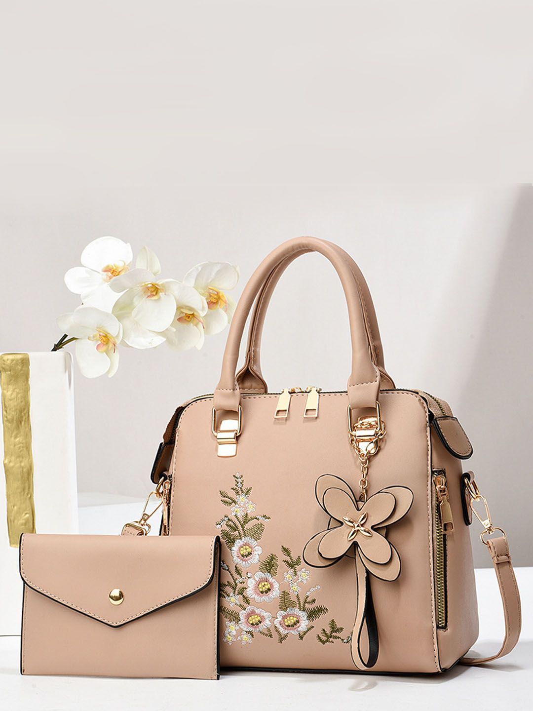 StyleCast Women Floral Printed Structured Embroidered Handheld Bag with Pouch-picture-39