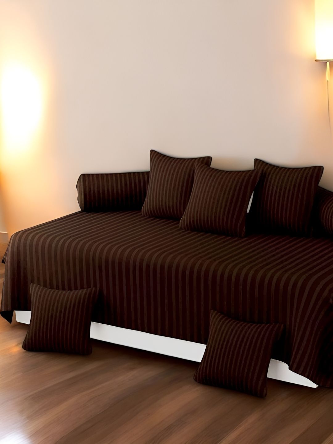 WELLNEST Set Of 8 Brown Striped Cotton Diwan Set-image-31