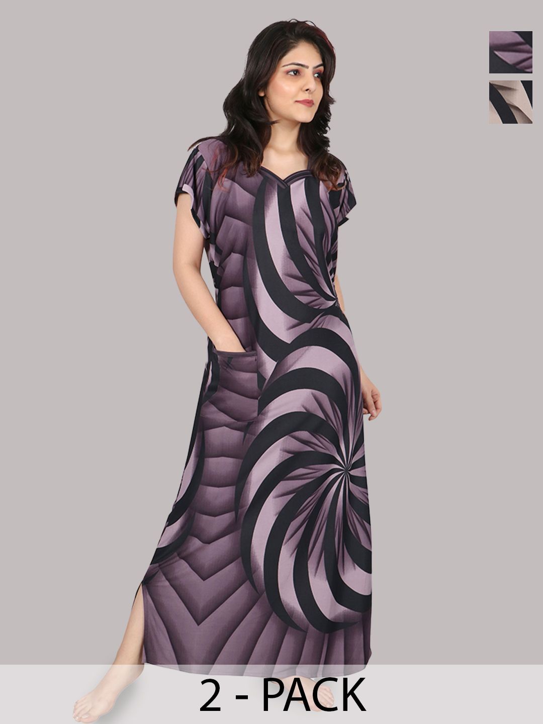 PURSA Pack Of 2 Printed Maxi Nightdress-picture-18