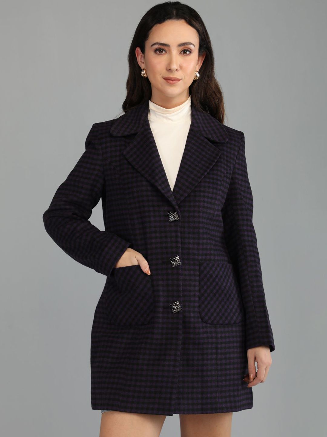 HONNETE Women Regular Fit Checked Single Breasted Trench Coat-picture-26