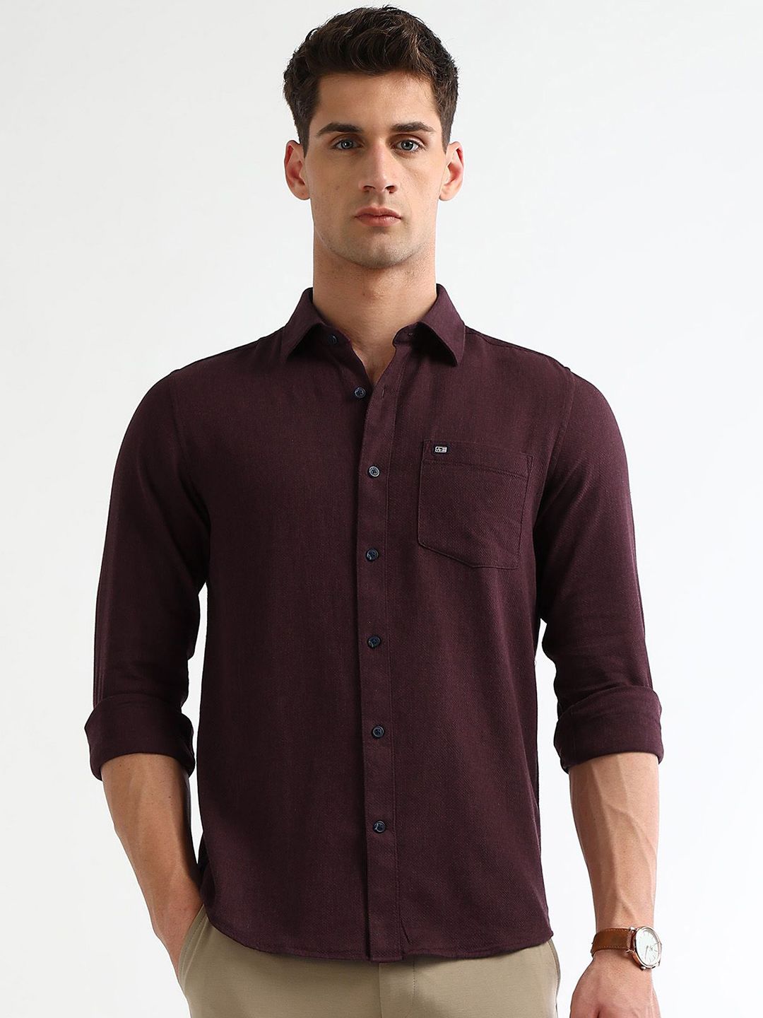 Arrow Sport Men Chelsea Slim Fit Textured Spread Collar Pure Cotton Casual Shirt-picture-47