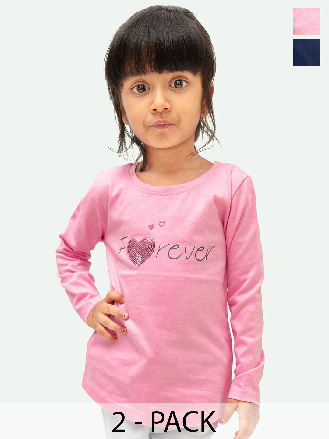 ariel Girls Pack Of 2 Graphic Printed Round Neck Cotton Tshirts-picture-48