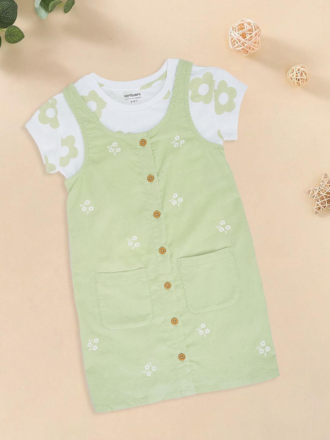 Pantaloons Junior Girls Floral Printed Round Neck Pinafore Dress-picture-20