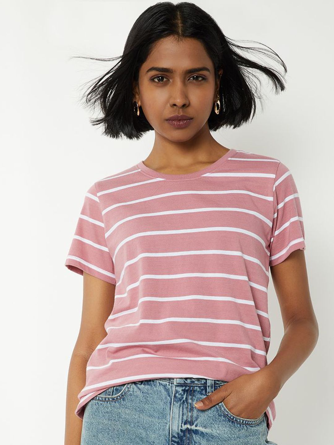 max Women Striped Round Neck Pure Cotton T-shirt-picture-15
