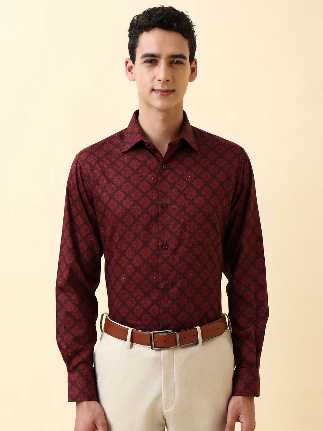 Allen Solly Sport Men Slim Fit Floral Printed Spread Collar Pure Cotton Formal Shirt-picture-20