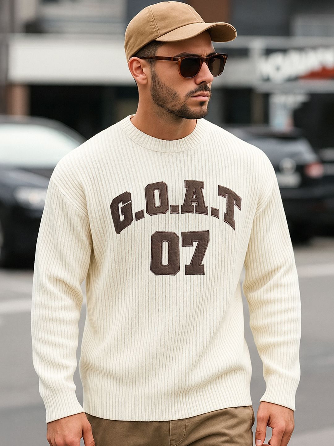 Bewakoof Men's Gardenia Typography Oversized Sweater-picture-38