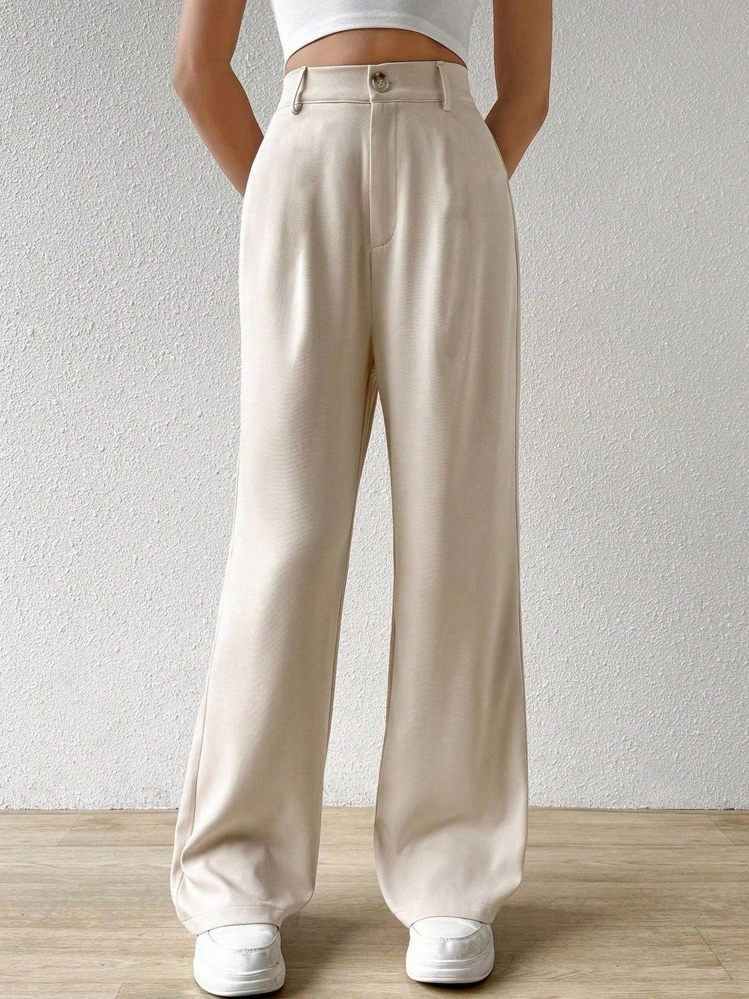 AAHWAN Women Solid Wide Leg High-Rise Flat-Front Regular Trousers-picture-13
