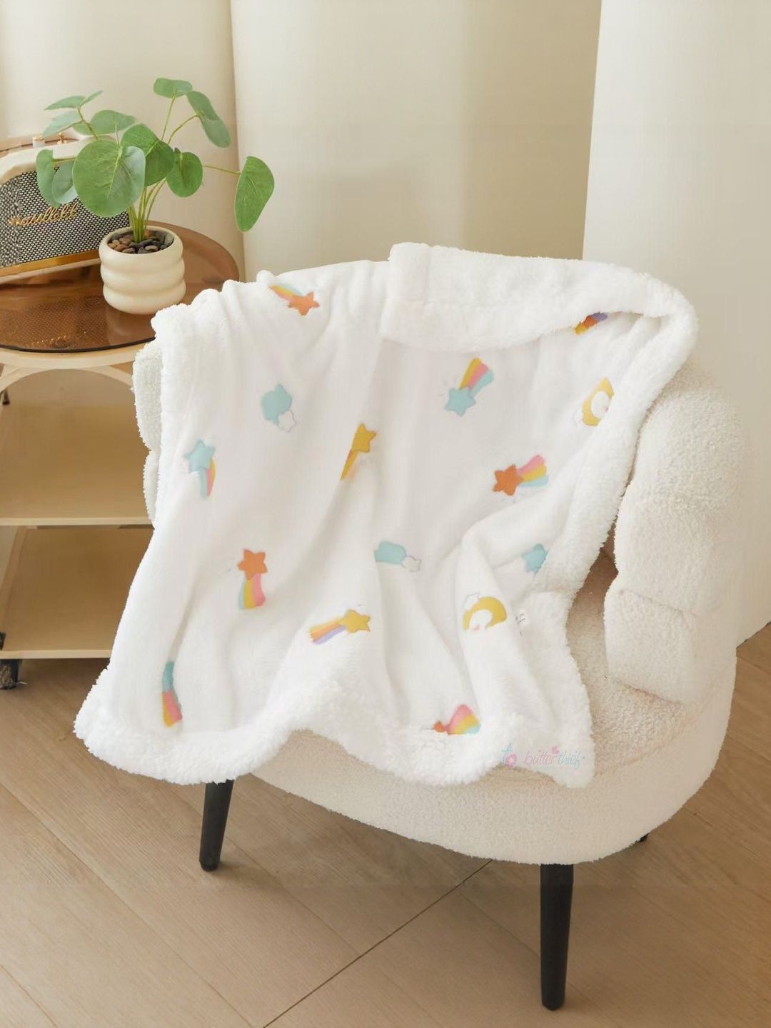 Butterthief Kids White & Yellow Cartoon Characters Sherpa Heavy Winter 233 GSM Blanket-image-26