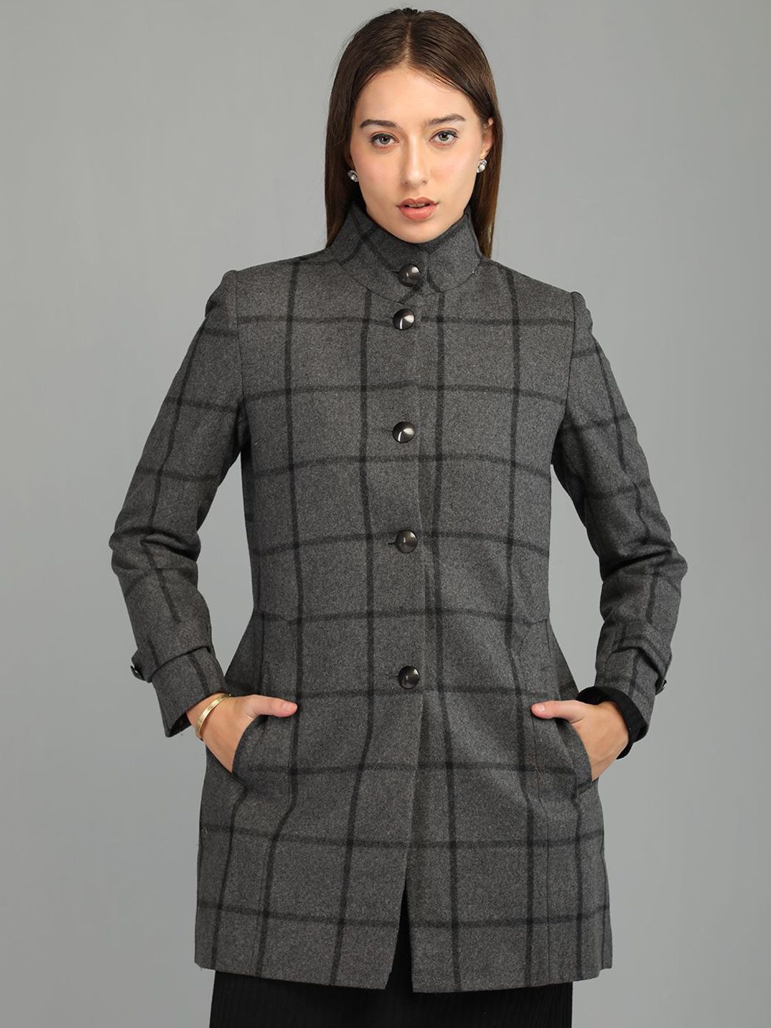 HONNETE Women Checked Single Breasted Trench Coat-picture-16