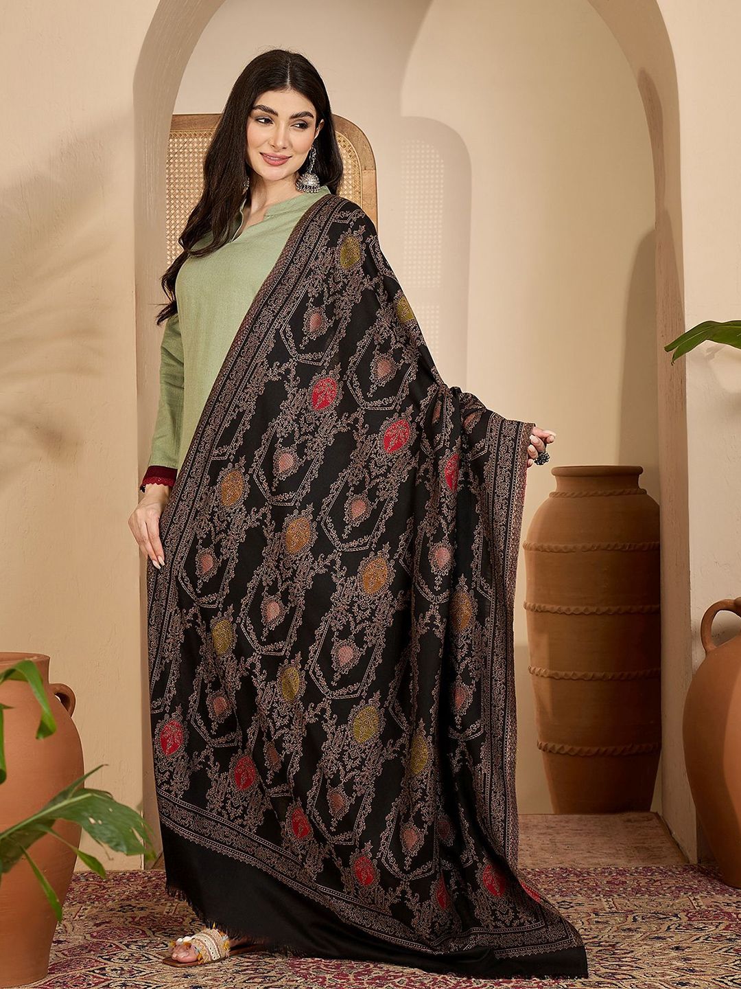 Sangria Women Ethnic Motifs Woven Design Shawl-picture-27