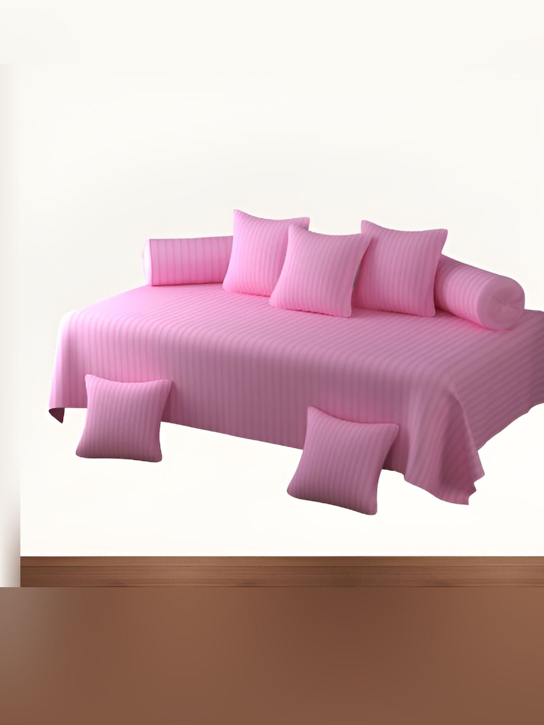 WELLNEST Set Of 8 Pink Cotton Striped Diwan Set-image-34