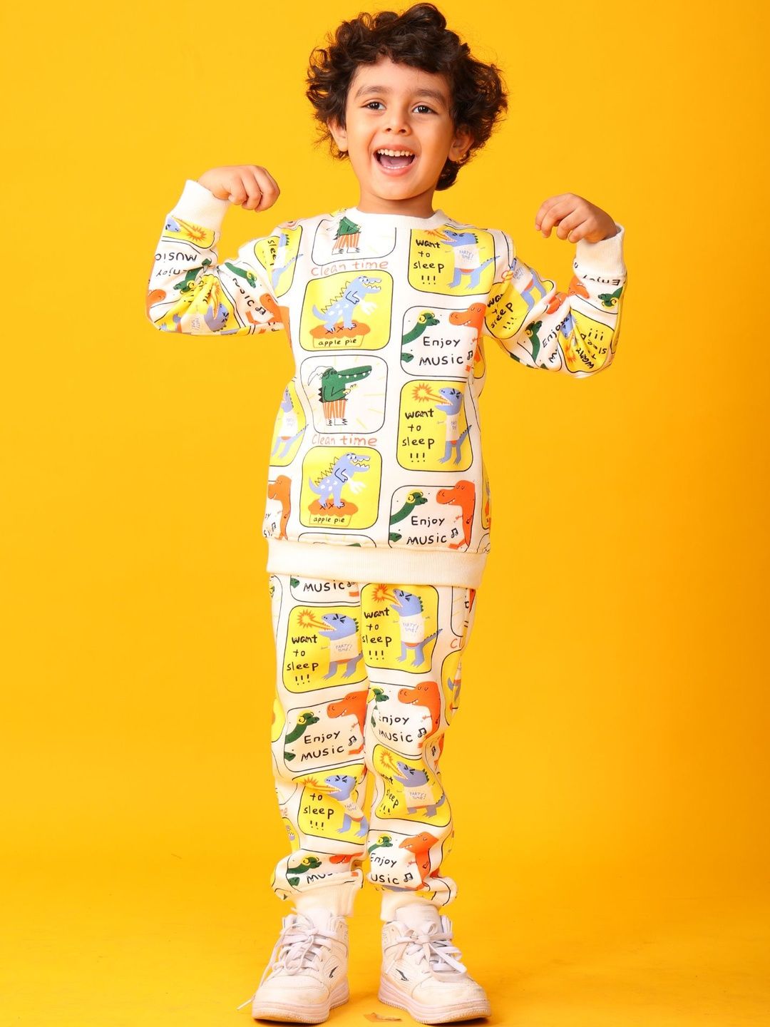 Anthrilo Boys Dinosaur Stamp Printed Long Sleeves Sweatshirt With Joggers