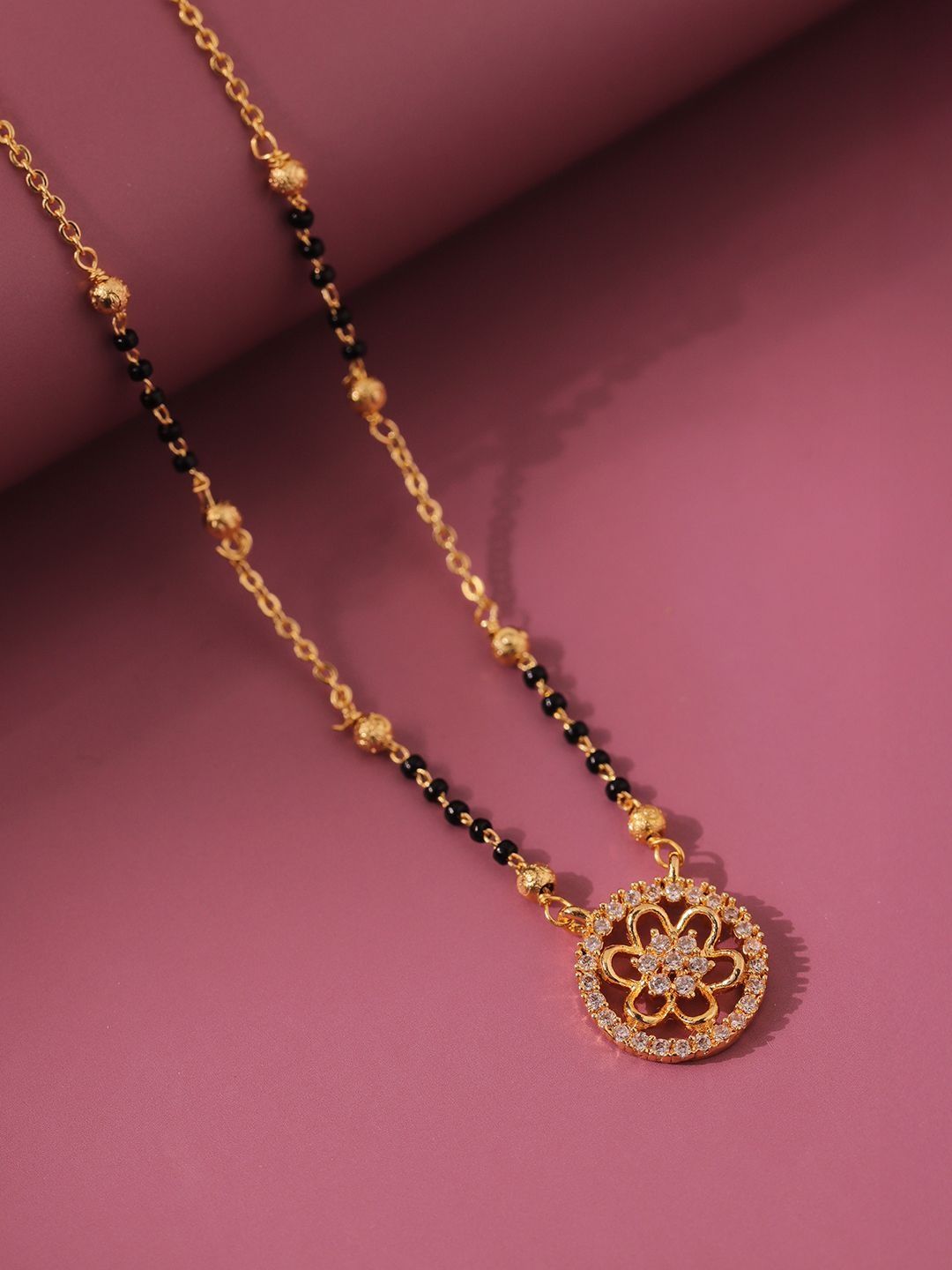 Voylla Flora Gold-Plated American Diamond Stone Studded & Beaded Mangalsutra-picture-18