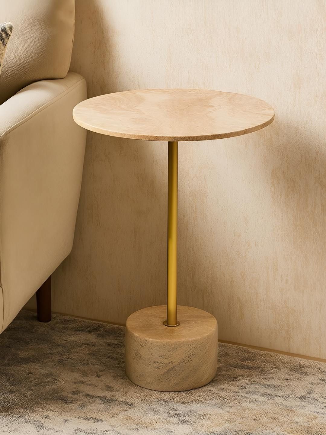 Little Extra Beige & Gold Toned Marble Round Coffee Table